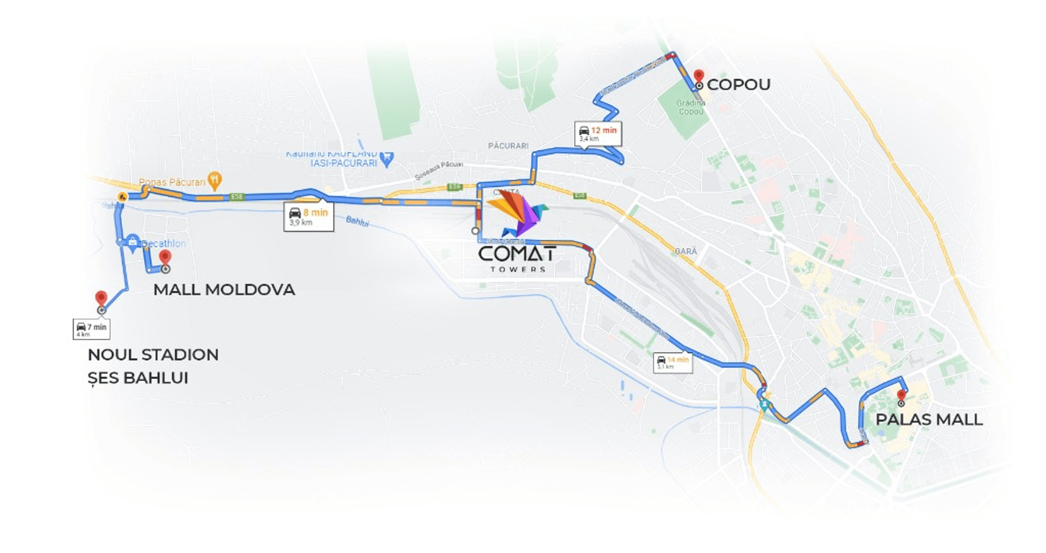 Harta locației Comat Towers — Strada Sergent Grigore Ioan, Iași, 700440, Romania